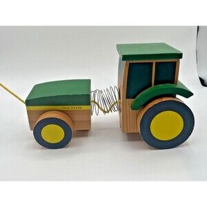 Wooden John Deere Tractor Pull Toy Learning Curve Collectible or Decor